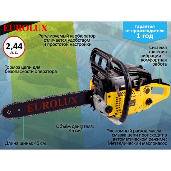 Бензопила Eurolux GS-4516 — изображение 3